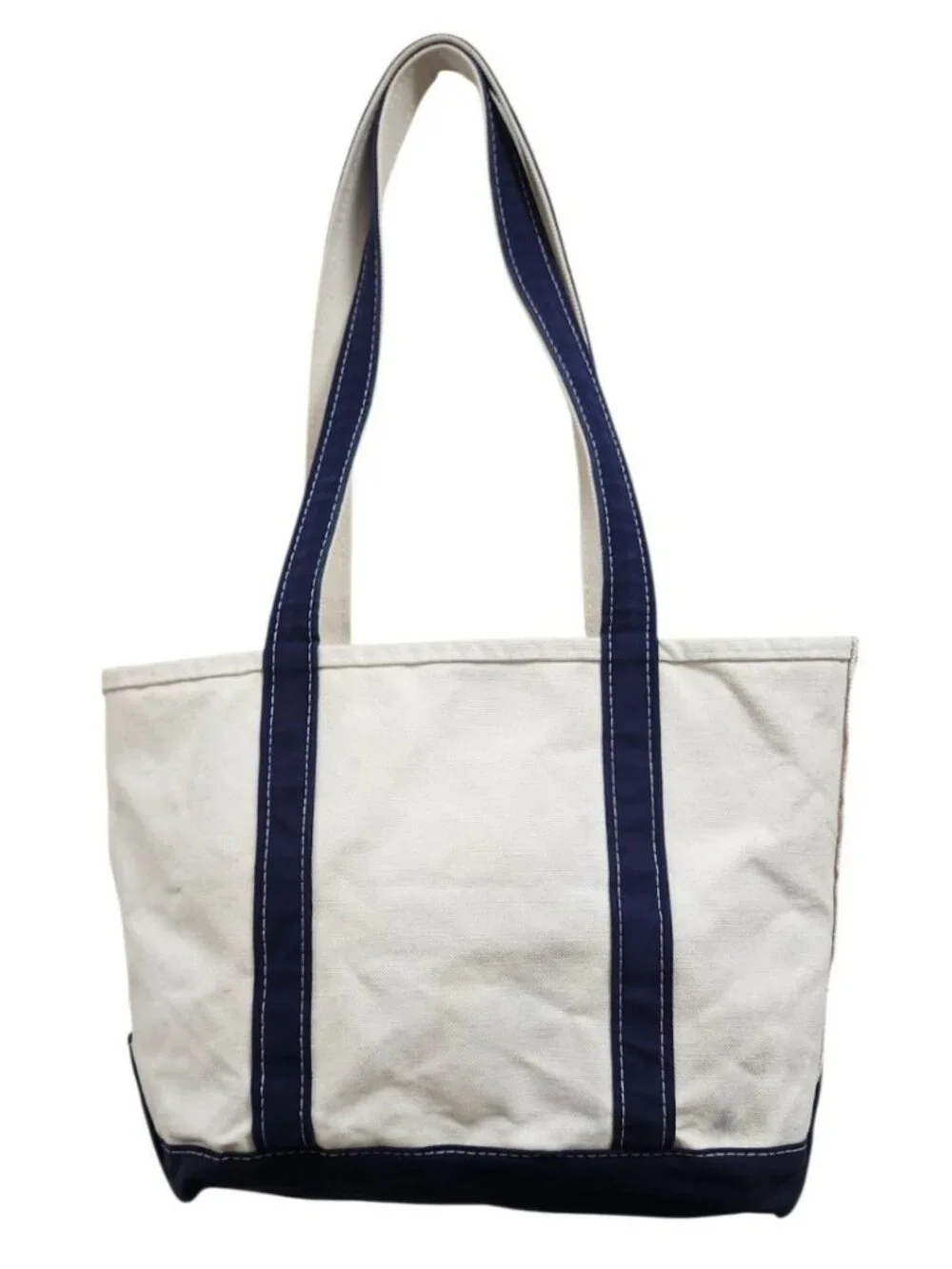 L.L.Bean Boat and Tote Canvas Bag Navy Natural Monogram A Made in USA
